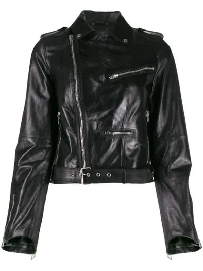 Isabel Benenato Cropped Leather Jacket In Black