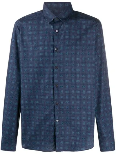 Ferragamo Printed Shirt In Blue