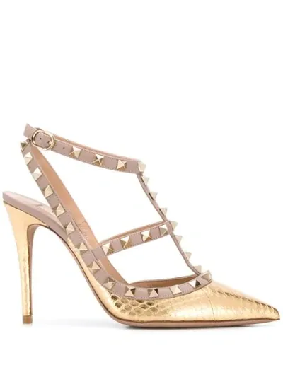 Valentino Garavani Garavani Rockstud Caged 100mm Pumps In Gold