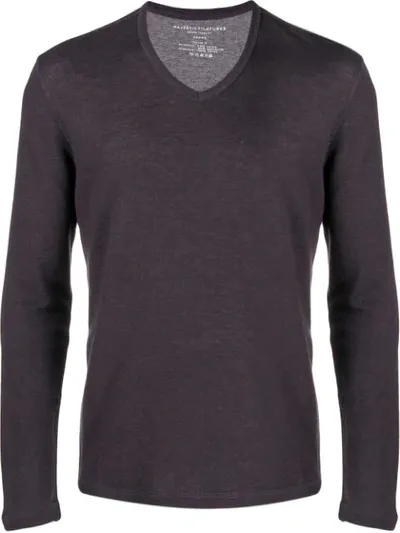 Majestic V-neck Fine-knit Jumper In Grey