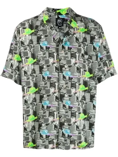 Brain Dead Snail-print Bowling Shirt In Black