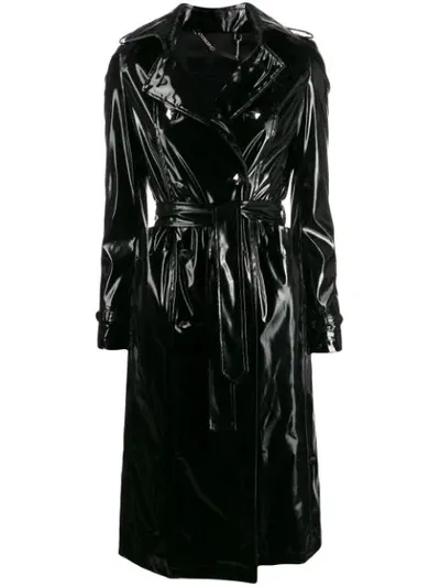 Philipp Plein Vinyl Trench Coat In Black