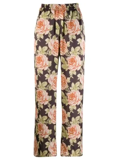 Rabanne Floral Print Plissé Trousers In Orange