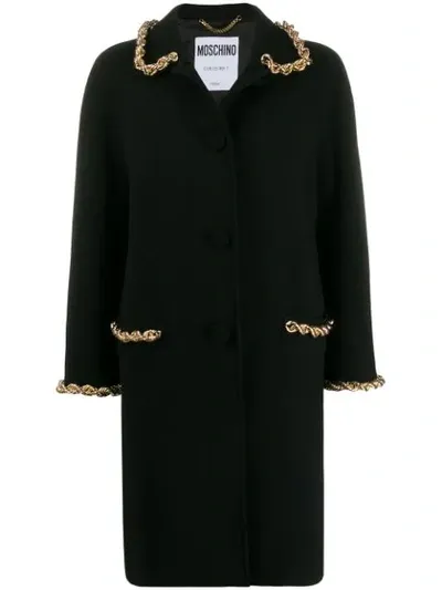 Moschino Chain-trim Single-breasted Coat In Black