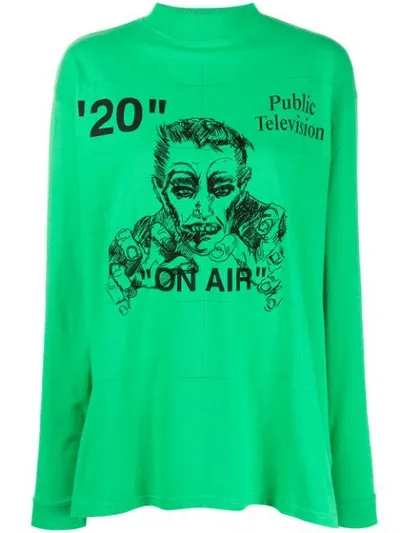 Off-white Langarmshirt Mit Print In Green