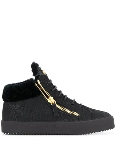 Giuseppe Zanotti Kriss Crocodile Embossed Sneakers In Black