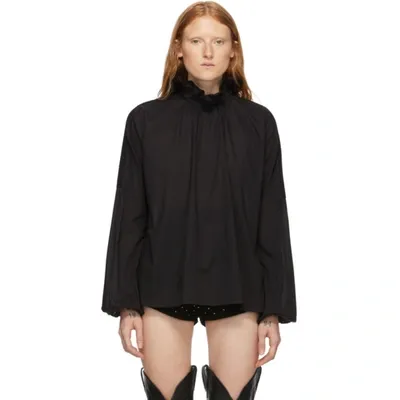 Wandering Long-sleeve Ruffle Blouse In Black