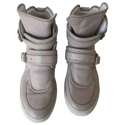 Pre-owned Givenchy Leather High Trainers In Grey