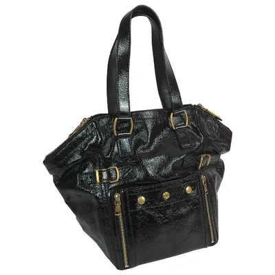 Pre-owned Saint Laurent Downtown Patent Leather Handbag In Black