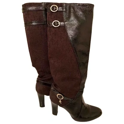 Pre-owned Versace Cloth Boots In Brown