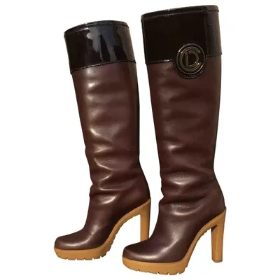 Pre-owned Dior Leather Riding Boots In Brown