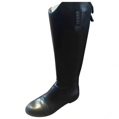 Pre-owned Gucci Leather Riding Boots In Black