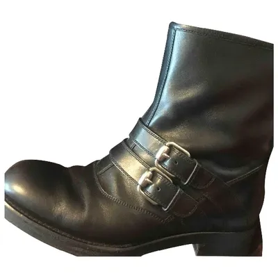 Pre-owned Gucci Leather Biker Boots In Black