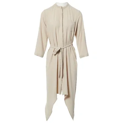 Pre-owned Sally Lapointe Wool Mid-length Dress In Ecru