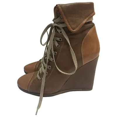 Pre-owned Chloé Leather Lace Up Boots In Brown