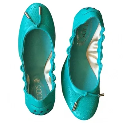 Pre-owned Tod's Leather Ballet Flats In Turquoise