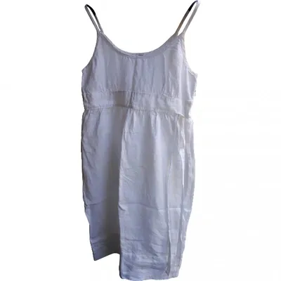 Pre-owned Calvin Klein Linen Mid-length Dress In White