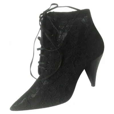 Pre-owned Saint Laurent Cloth Ankle Boots In Black