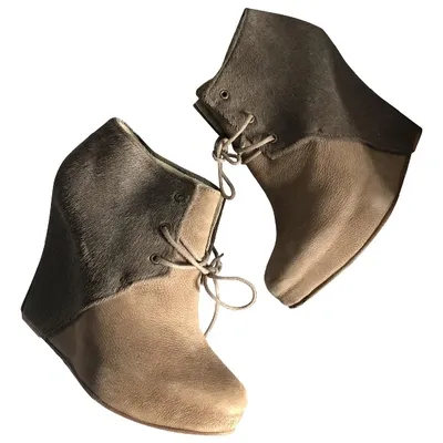 Pre-owned Opening Ceremony Pony-style Calfskin Ankle Boots In Brown