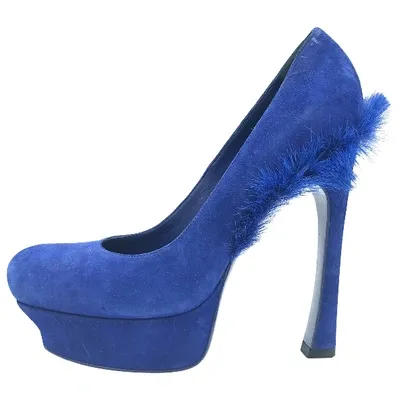 Pre-owned Saint Laurent Palais Heels In Blue