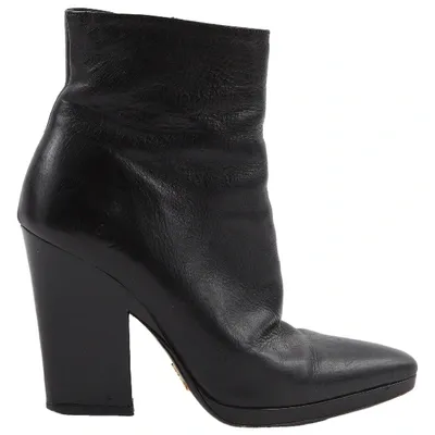 Pre-owned Prada Leather Ankle Boots In Black