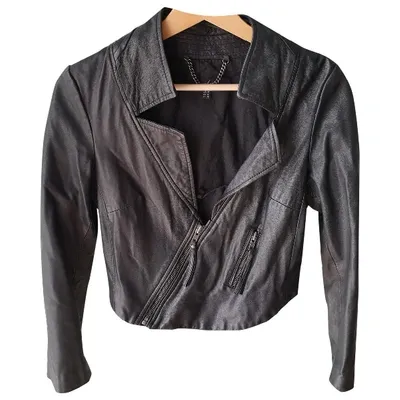 Pre-owned Muubaa Leather Biker Jacket In Black