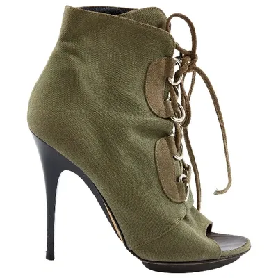 Pre-owned Giuseppe Zanotti Cloth Lace Up Boots In Khaki