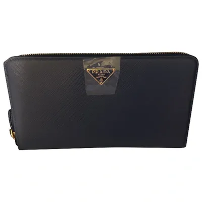 Pre-owned Prada Leather Wallet In Navy