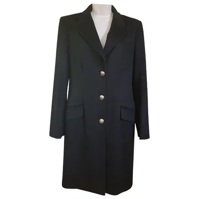 Pre-owned Versace Wool Coat In Black