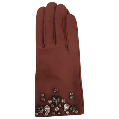 Pre-owned Prada Leather Gloves In Camel