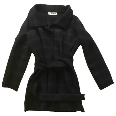 Pre-owned Chloé Wool Peacoat In Black