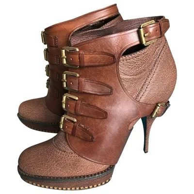 Pre-owned Dior Leather Buckled Boots In Brown