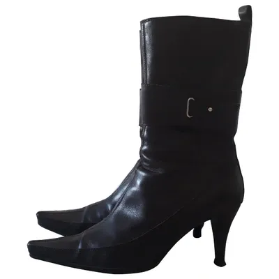 Pre-owned Sergio Rossi Leather Ankle Boots In Black