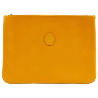 Pre-owned Trussardi Leather Clutch Bag In Yellow