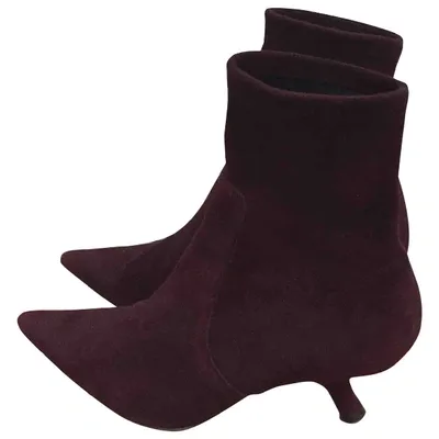 Pre-owned Dior Ankle Boots In Burgundy