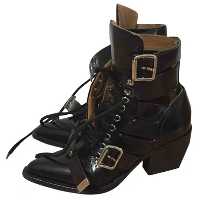 Pre-owned Chloé Rylee Leather Lace Up Boots In Black