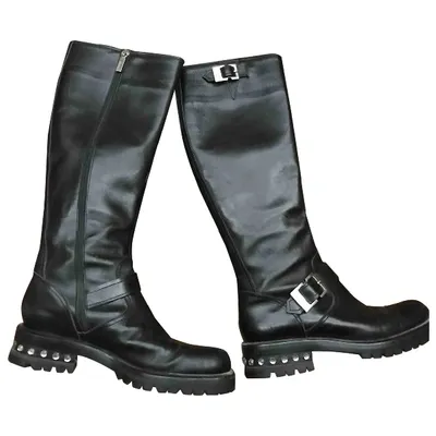 Pre-owned Versace Leather Biker Boots In Black