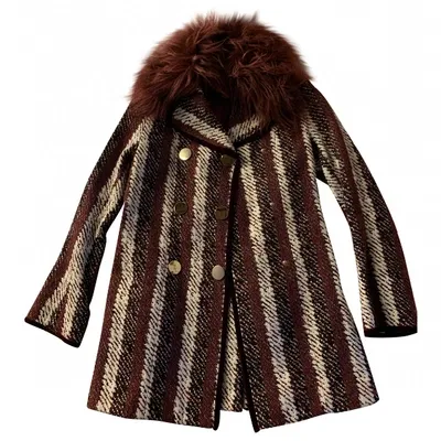 Pre-owned Tommy Hilfiger Tweed Coat In Burgundy