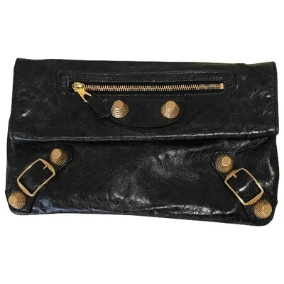 Pre-owned Balenciaga Envelop Leather Clutch Bag In Black