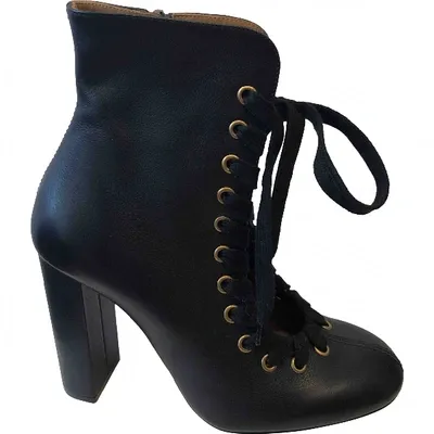 Pre-owned Chloé Leather Lace Up Boots In Black