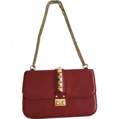 Pre-owned Valentino Garavani Glam Lock Leather Handbag In Red