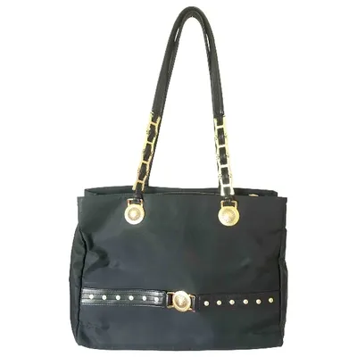 Pre-owned Versace Cloth Handbag In Black