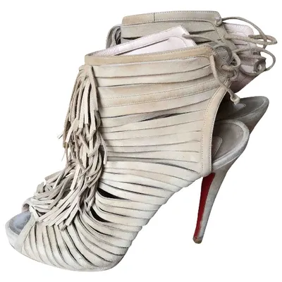 Pre-owned Christian Louboutin Open Toe Boots In Beige