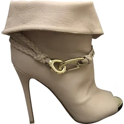 Pre-owned Le Silla Leather Open Toe Boots In Beige