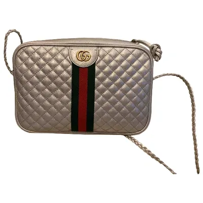 Pre-owned Gucci Marmont Leather Crossbody Bag In Silver