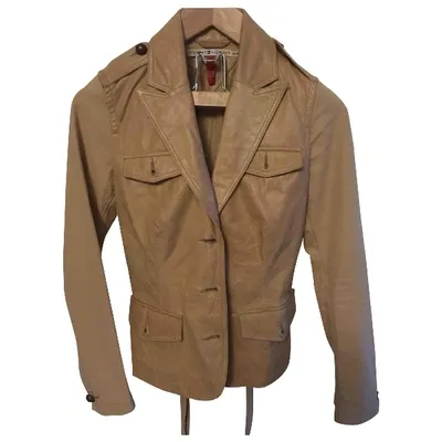 Pre-owned Tommy Hilfiger Leather Jacket In Camel