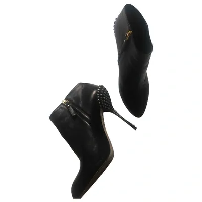 Pre-owned Sergio Rossi Leather Ankle Boots In Black