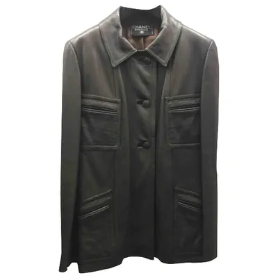 Pre-owned Chanel Leather Cardi Coat In Brown