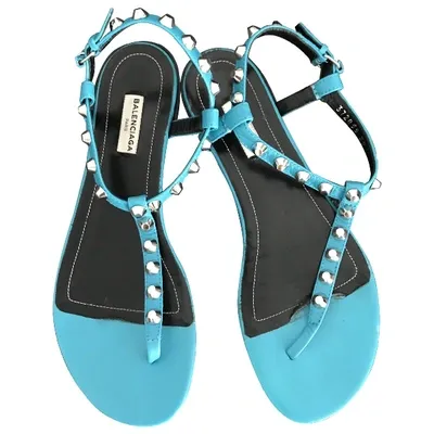 Pre-owned Balenciaga Leather Flip Flops In Turquoise