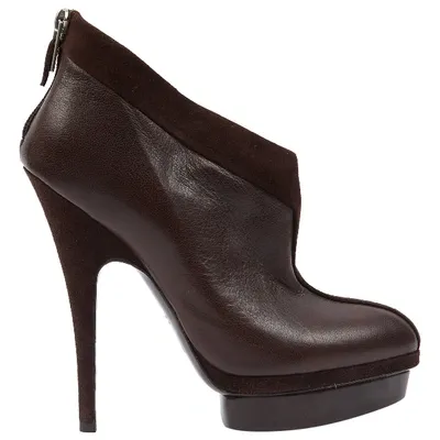 Pre-owned Saint Laurent Leather Ankle Boots In Brown